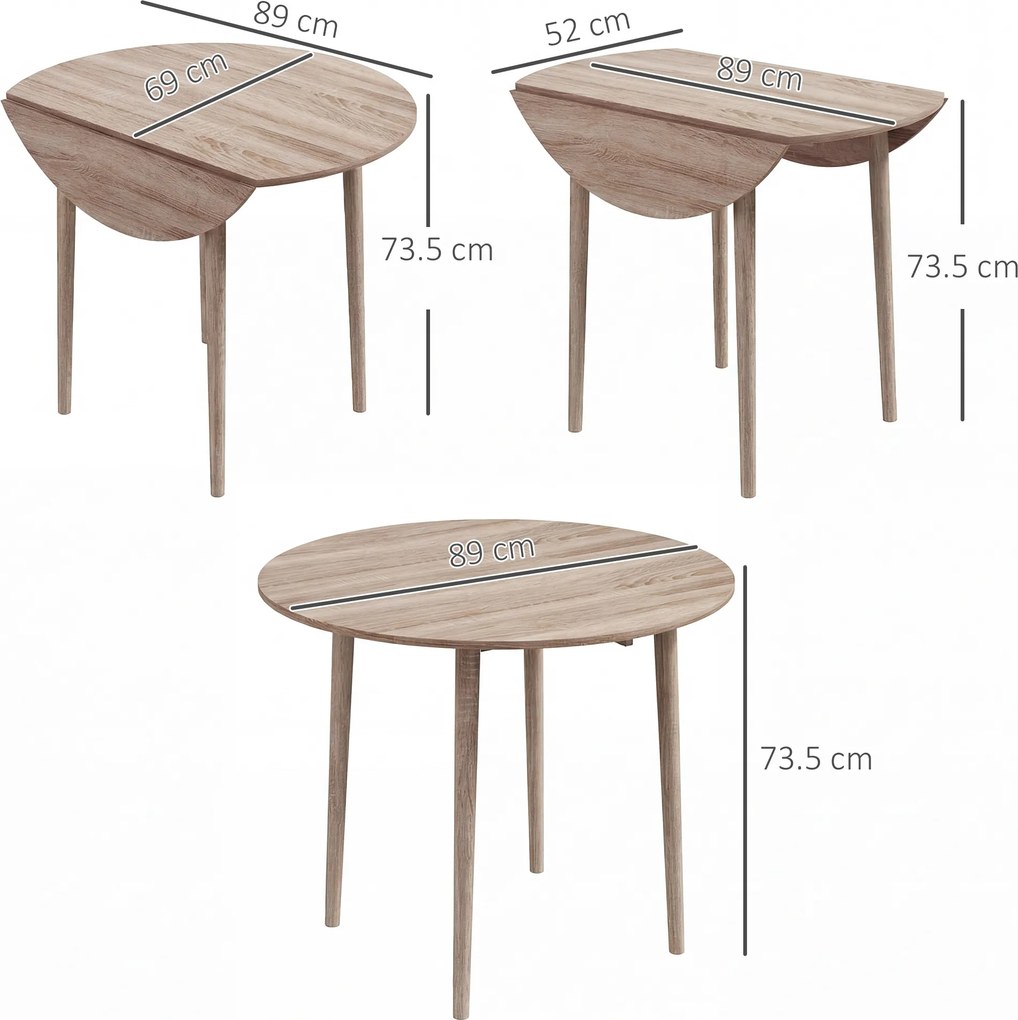 HOMCOM Masa Plianta, Masa Rotunda cu Panouri Rotunde, Masa de Bucatarie Mica pentru Economisirea Spatiului, Natur | Aosom Romania