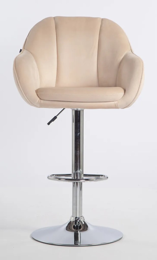 HR2055W Scaun Crem din Catifea cu Bază Cromata