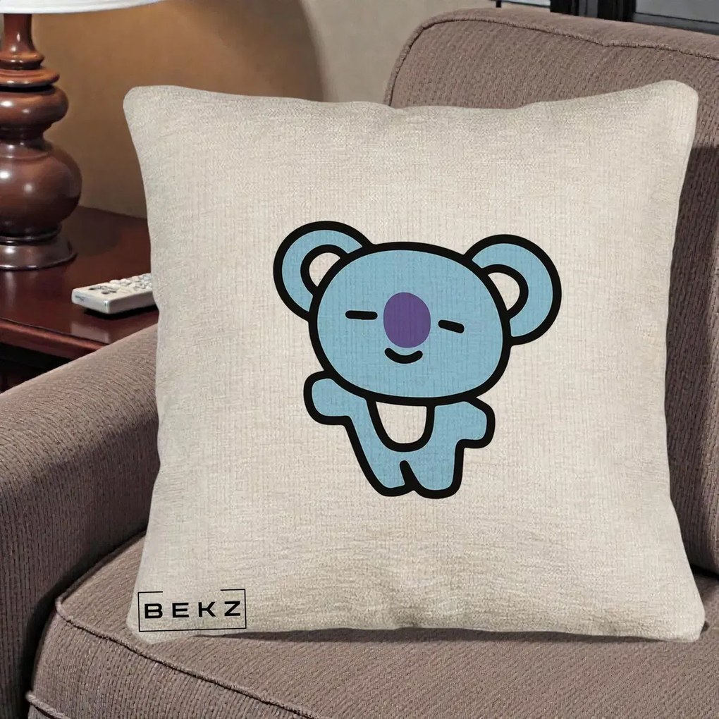 Perna Personalizata BT21 Koya Kawaii, 40x40 cm, Bej Canapea, Husa Detasabila, Perna Inclusa, BEKZ®