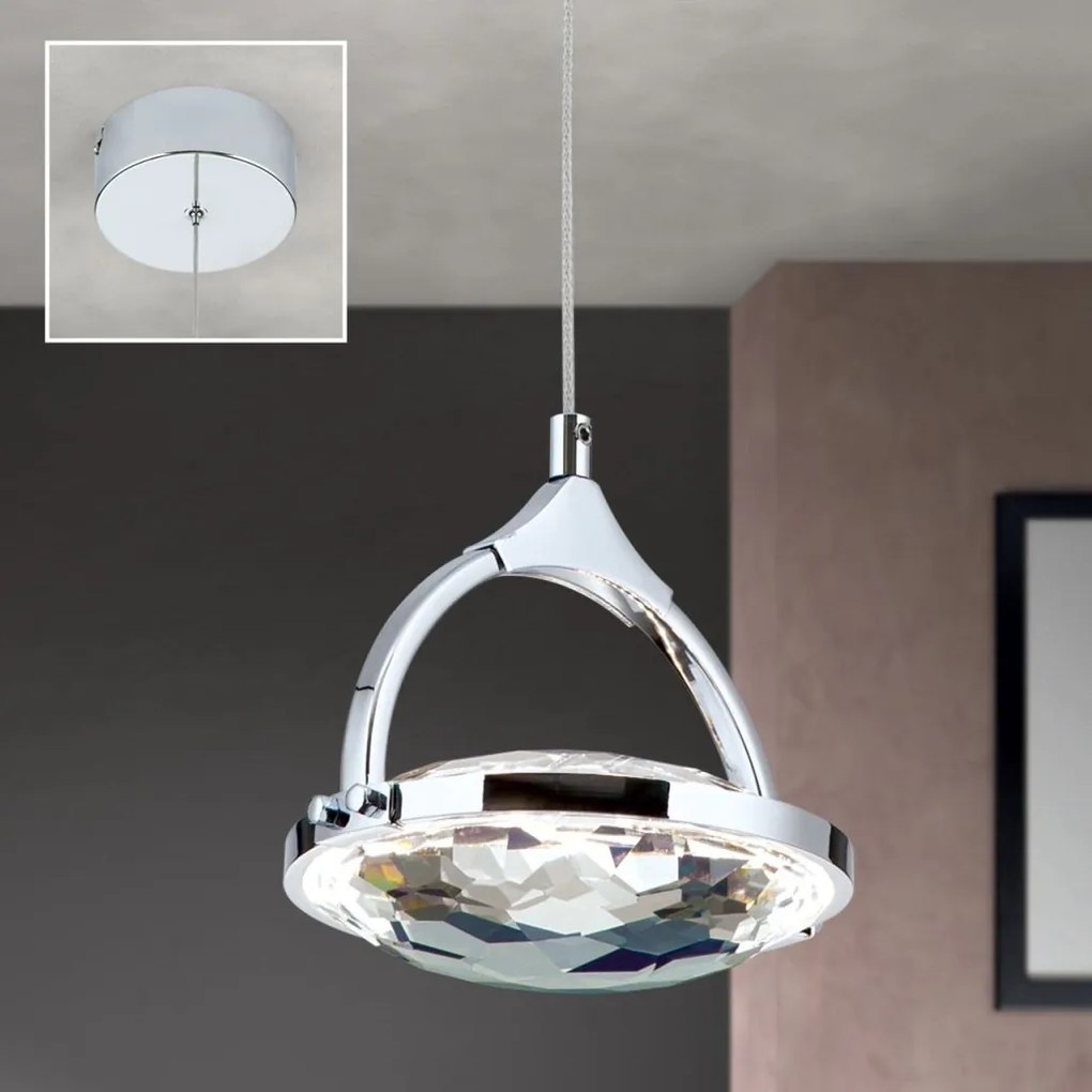 Pendul LED cu cristal K9 design lux MOON crom