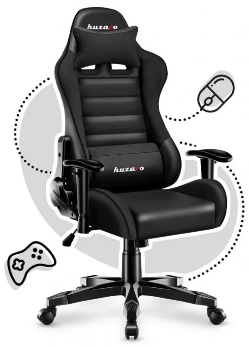 Scaun de gaming ergonomic negru pentru adolescenți