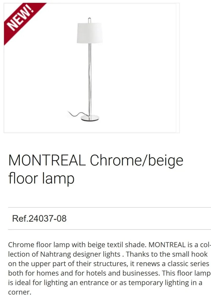 Lampadar / Lampa de podea moderna design elegant MONTREAL crom/bej