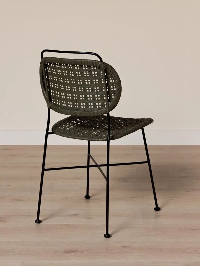 Scaun verde din metal si rattan, "Auro"