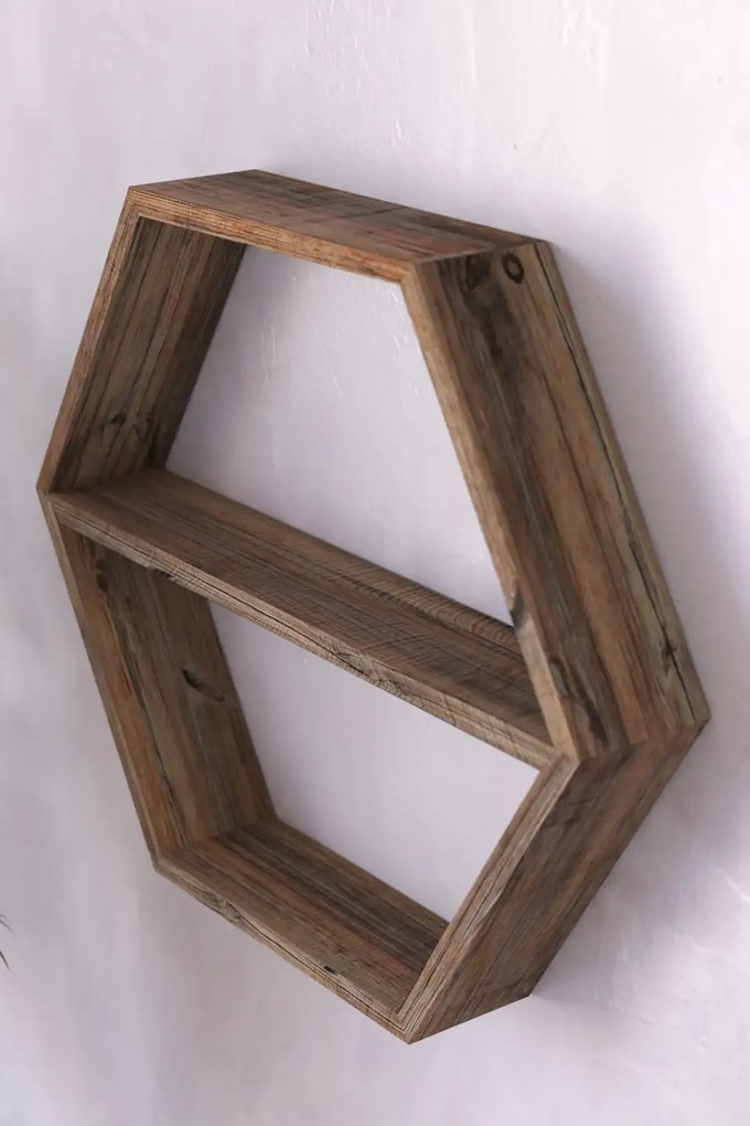 Raft de perete din lemn Hexagonal Homs, maro