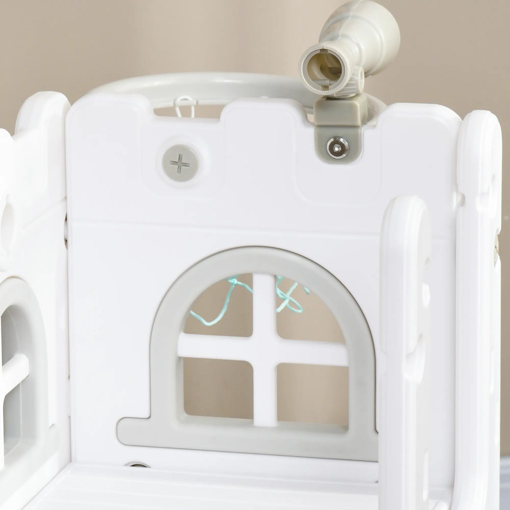 AIYAPLAY Tobogan pentru copii, 5-în-1, tobogan pentru copii mici cu coș de baschet, telescop, ansamblu de cățărat Gri 70 x 177 x 92 cm | Aosom Romania