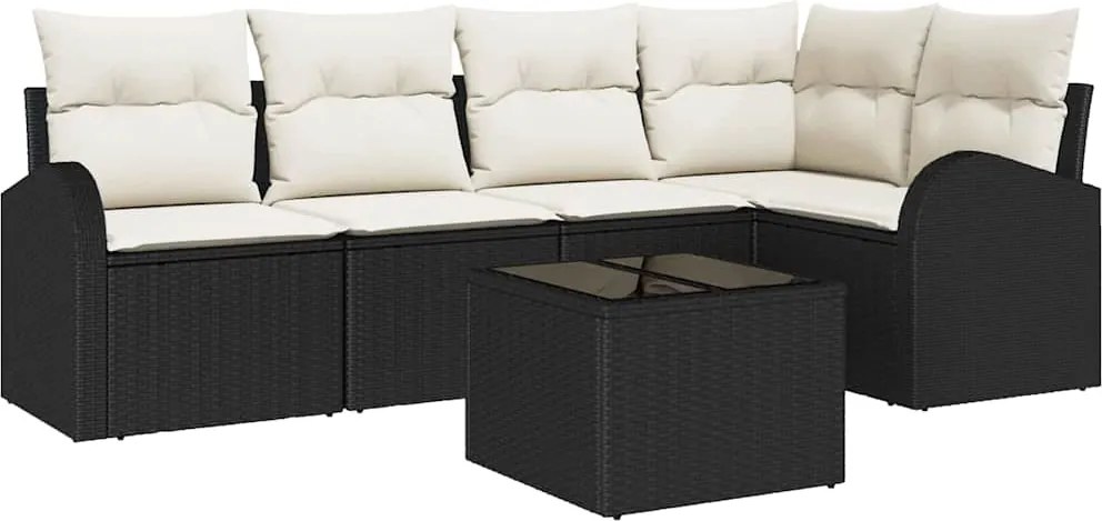 vidaXL Set de canapele pentru grădină 6 pcs Negru și Alb poliratan