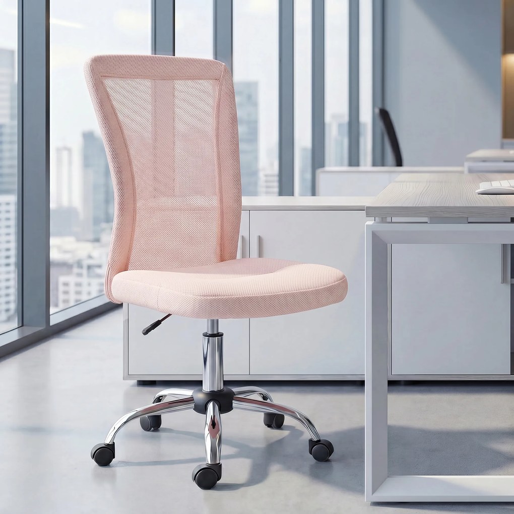 Vinsetto Scaun de Birou Ergonomic, Rotativ, fără Brațe, din Plasă Respirabilă, Înălțime Reglabilă, Roz | Aosom Romania