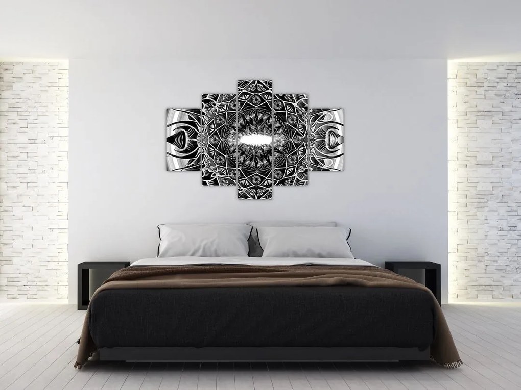 Tablou cu ornamente alb negre (150x105 cm)