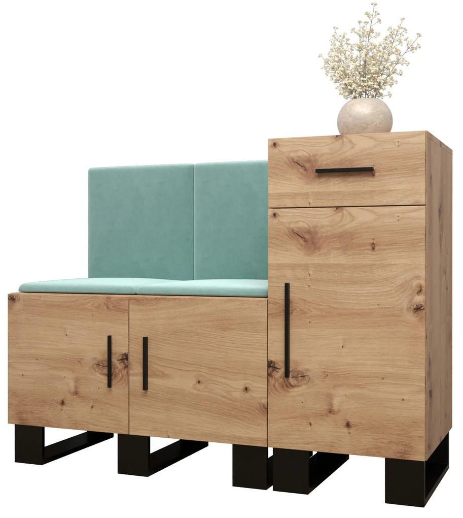 Set mobilier pentru hol Amanda 18 (Stejar artisan + verde). 1086012