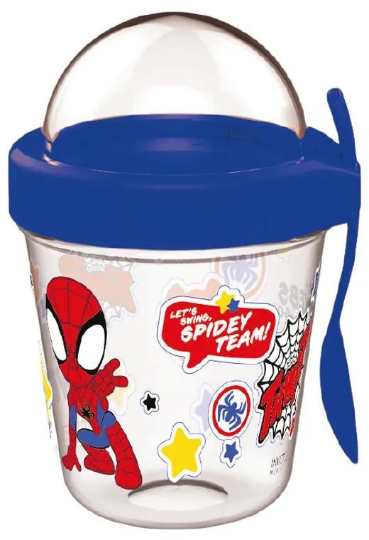 Omul Păianjen Pahar Spidey cu suport pentru gustări, capac și lingură 350 ml