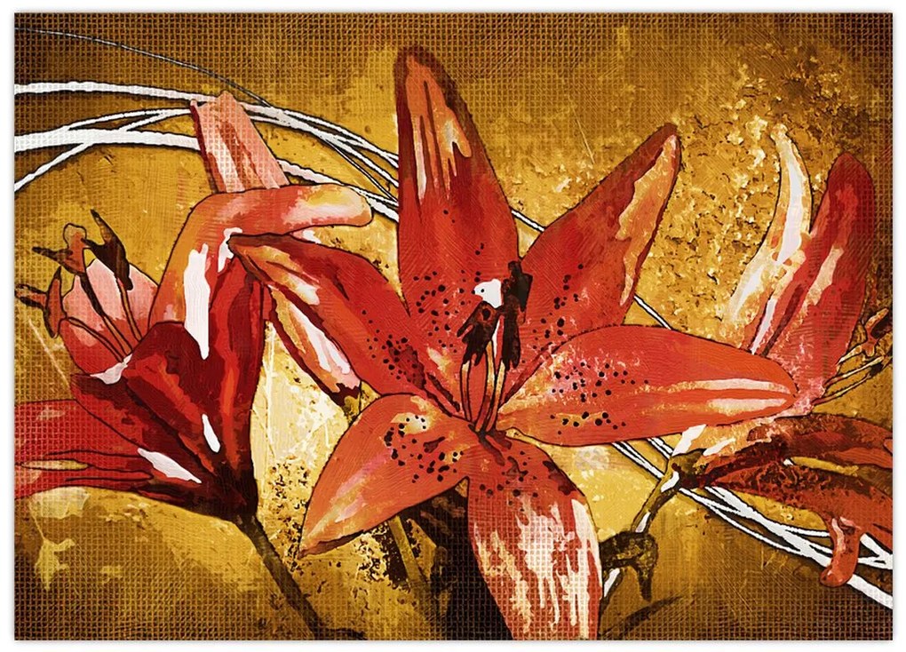 Tablou pe sticlă cu flori de crini (70x50 cm)