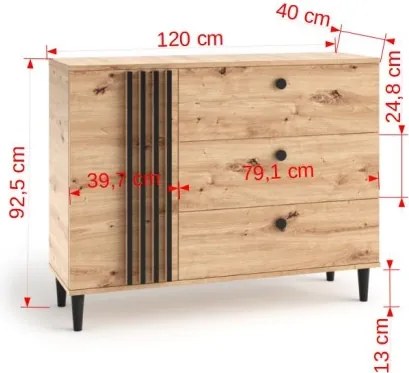 Comodă LIVIA 03 – 120x40x92.5 cm – Stejar Artisan