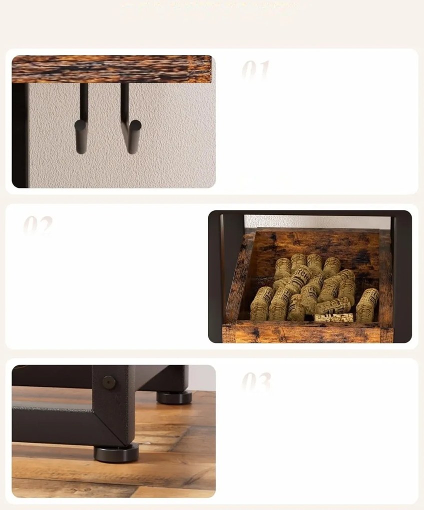 RVI201 - Rafturi Vin, 40 cm, depozitare vin, raft stil industrial, bucatarie, living, dining - Negru - Maro
