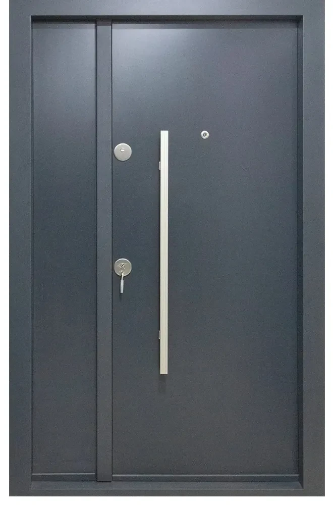 Usa metalica dubla de exterior cu izolatie si vizor Novo Doors NDS1200, Din compozit, 2 yale, Kit complet, Pentru case, Gri antracit (Sens