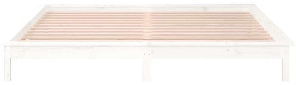Cadru de pat cu LED, alb, 140x190 cm, lemn masiv Alb, 140 x 190 cm