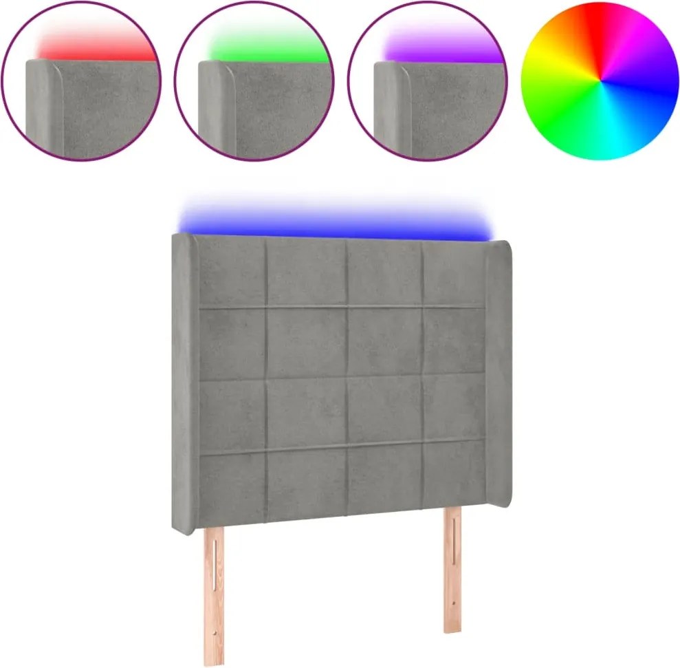 vidaXL Tăblie de pat cu LED, gri deschis, 103x16x118/128 cm, catifea