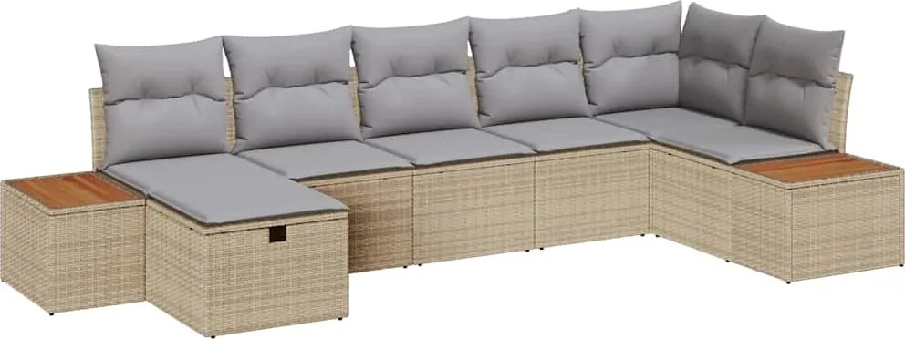 vidaXL Set de canapele pentru grădină cu pernă 7 pcs Bej Rattan poli