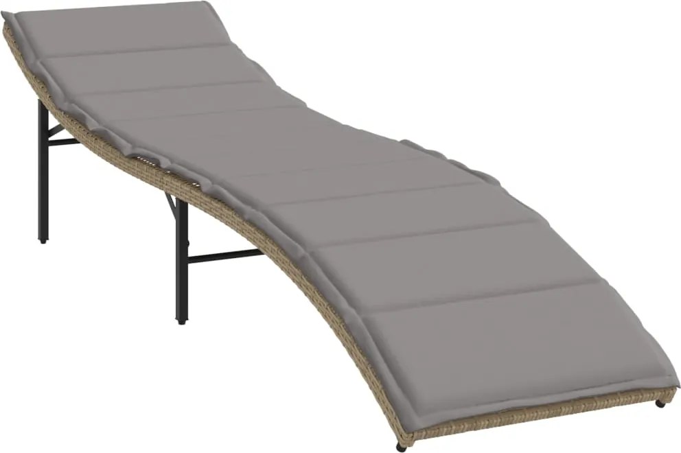 vidaXL Șezlong cu pernă, bej, 55x199x50 cm, poliratan