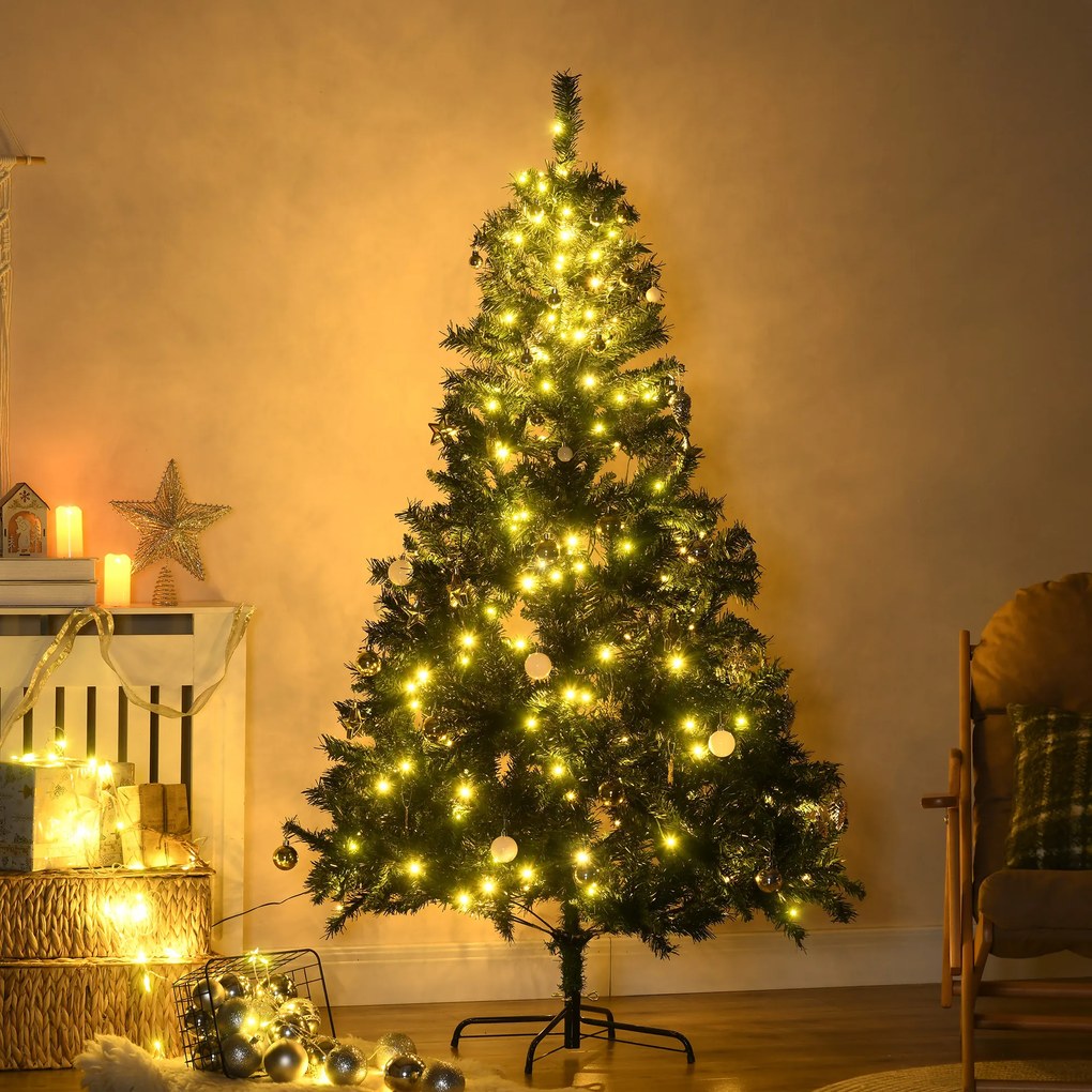 HOMCOM albero di natale a led albero di natale con luci led albero di natale già decorato albero di natale pvc Verde Φ112 × 180cm
