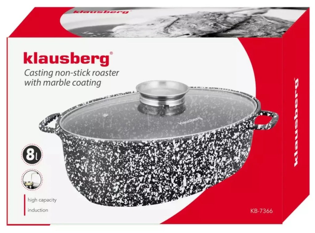 Oala tip roaster cu capac Klausberg KB7366, compatibila cu plita cu inductie