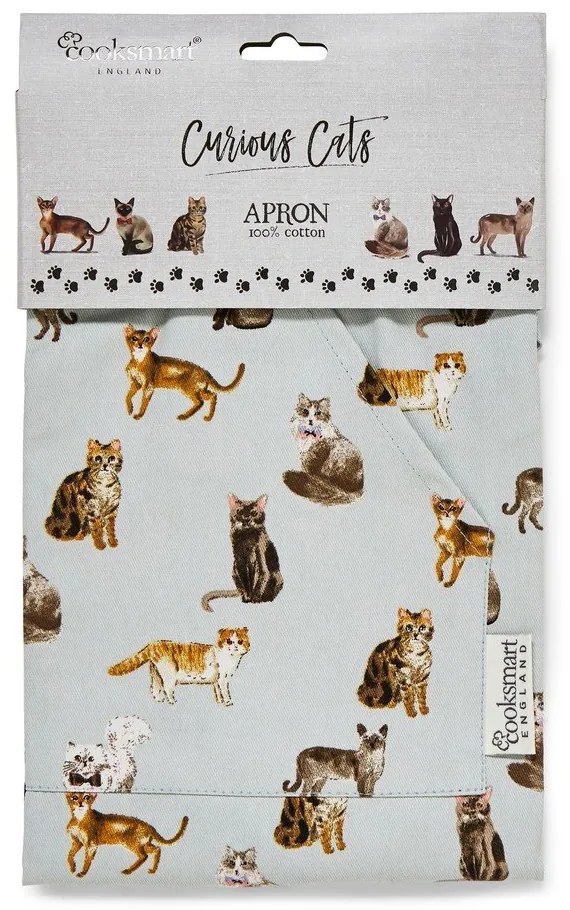 Șorț din bumbac Cooksmart ® Curious Cats, albastru