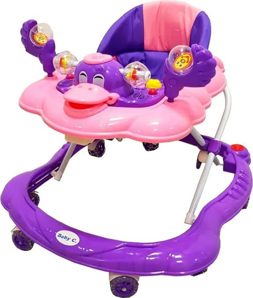 Premergator reglabil in 3 trepte NOVOKIDS™ Baby C, cu melodii, roti silentioase din silicon, Ratusca, Pliabil, Mov