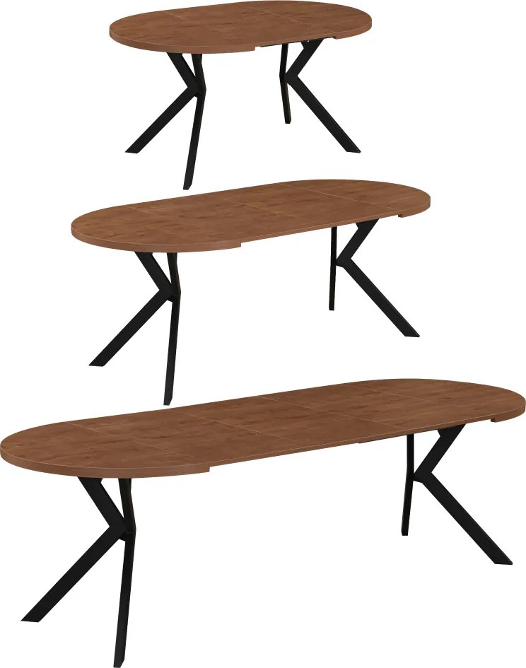 Masă de sufragerie extensibilă, stejar închis/negru, 100-250x75,5 cm, LUKOS