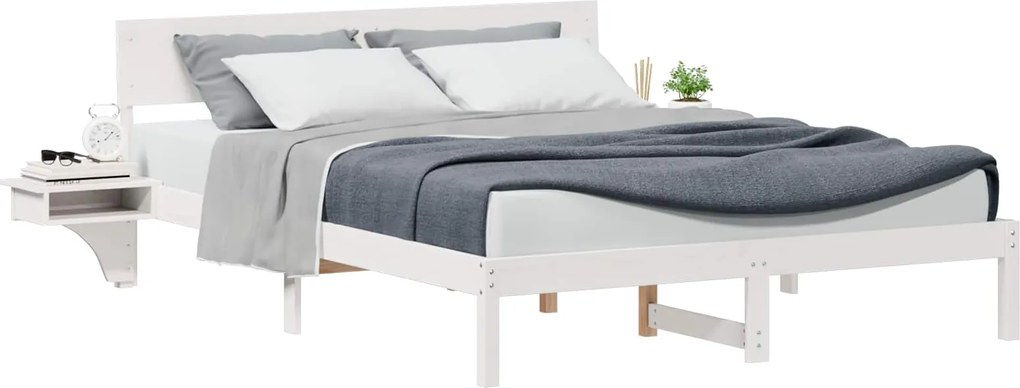 vidaXL Cadru de pat cu headboard Alb 150 x 200 cm Lemn de pin masiv