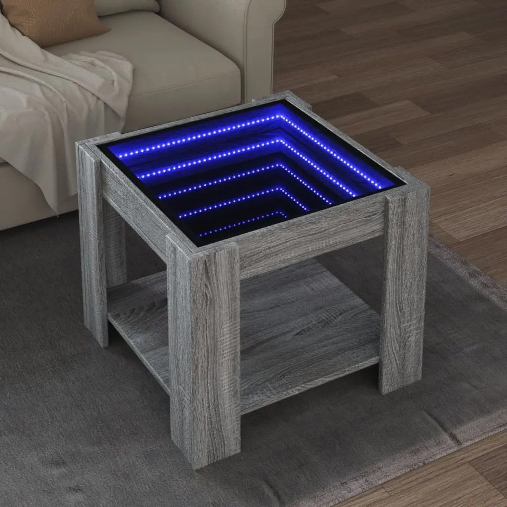 vidaXL Măsuță de cafea cu LED gri sonoma 53x53x45 cm lemn prelucrat