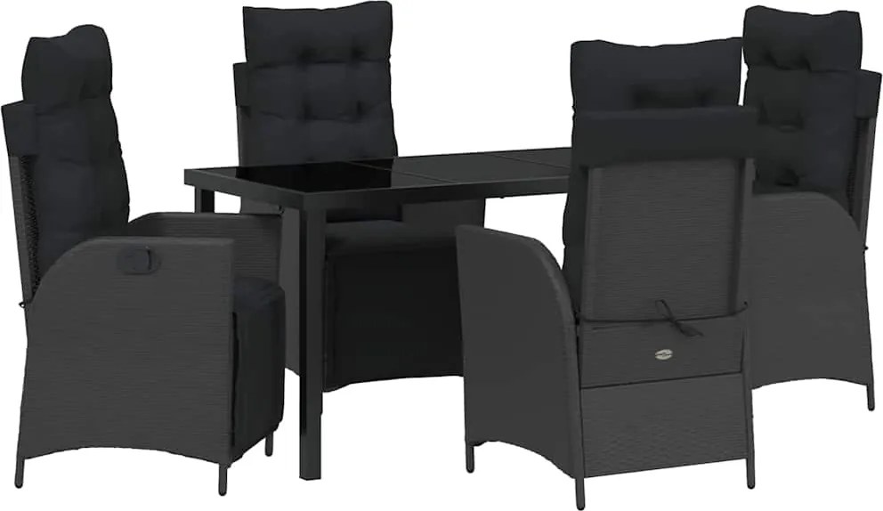 vidaXL Set de masă pentru grădină cu pernă 5 pcs Negru poliratan