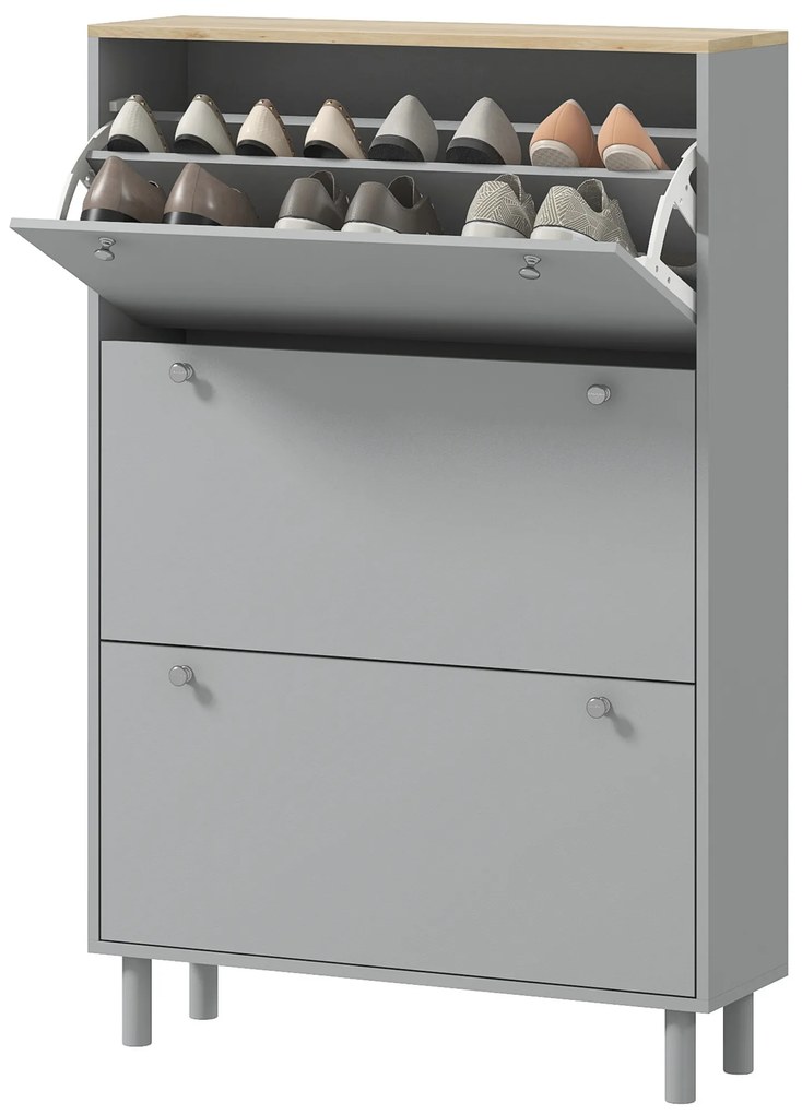 HOMCOM Mobilier pentru pantofi 24 perechi cu 3 sertare rabatabile si rafturi reglabile, 80x23,5x121 cm, gri | Aosom Romania