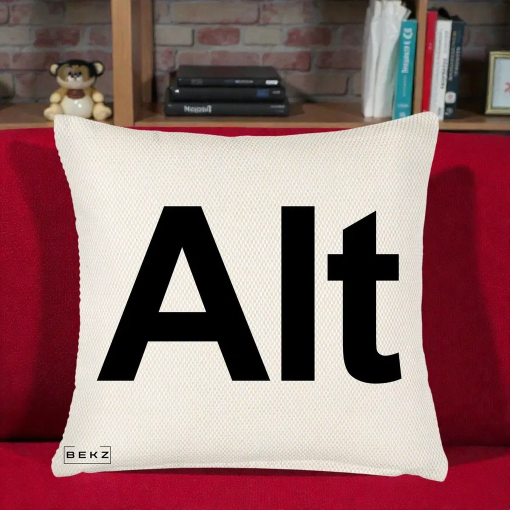 Perna Personalizata Tasta Alt Tipografie Bold, 40x40 cm, Crem Reliefat, Husa Detasabila, Perna Inclusa, BEKZ®