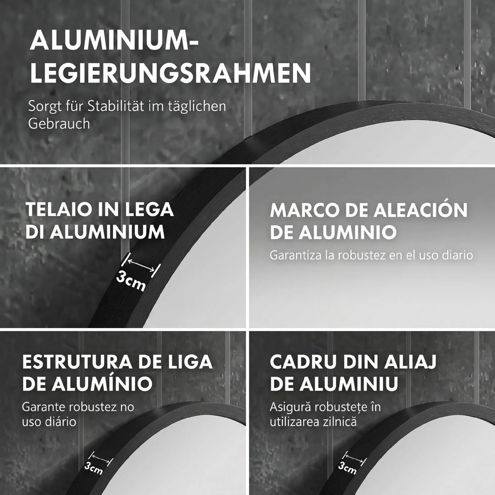 HOMCOM Oglindă pentru Baie cu Ramă din Aluminiu, 40x70 cm, Negru | Aosom Romania