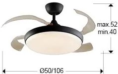 Lustra LED cu Ventilator si telecomanda, lame retractabile Venturi negru