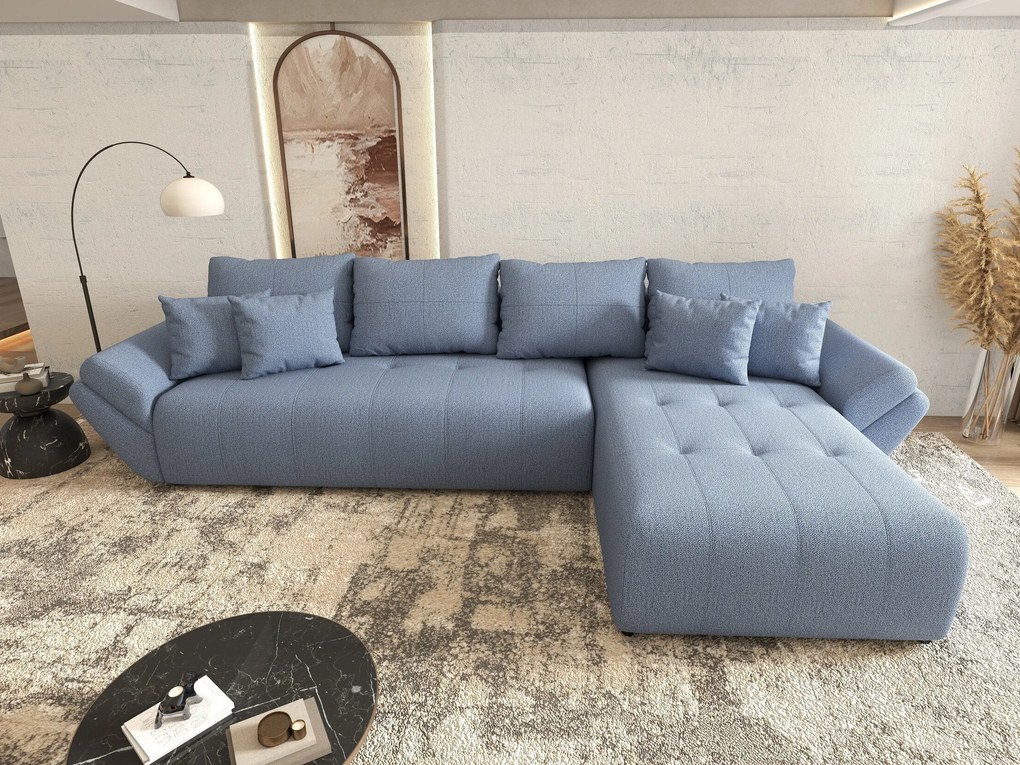Colțar extensibil dumonde cu ladă de depozitare si sezut confortabil din spuma high-density, Berlin XL Enjoy Blue 350x185 cm II