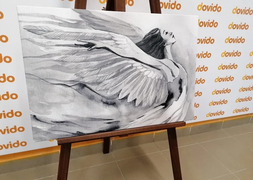 Tablou îngerul liber în design alb-negru