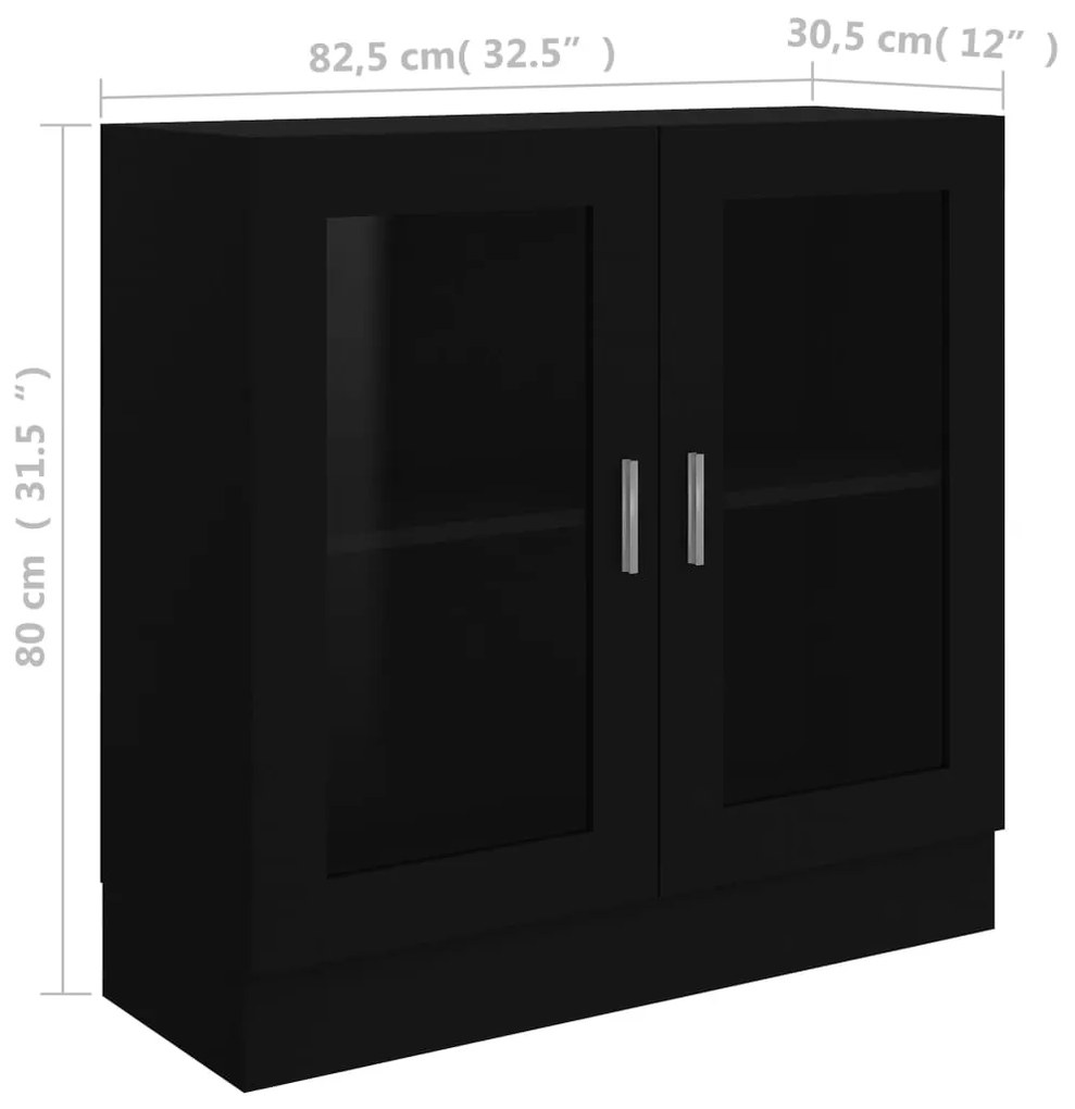 Dulap cu vitrina, negru, 82,5 x 30,5 x 80 cm, PAL 1, Negru, 82.5 x 30.5 x 80 cm