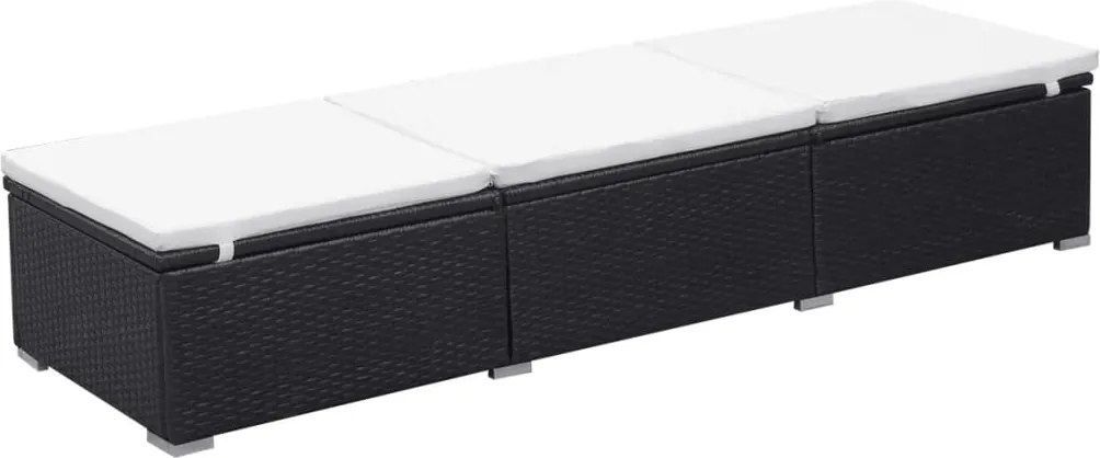 vidaXL Șezlong de plajă cu pernă, negru, poliratan