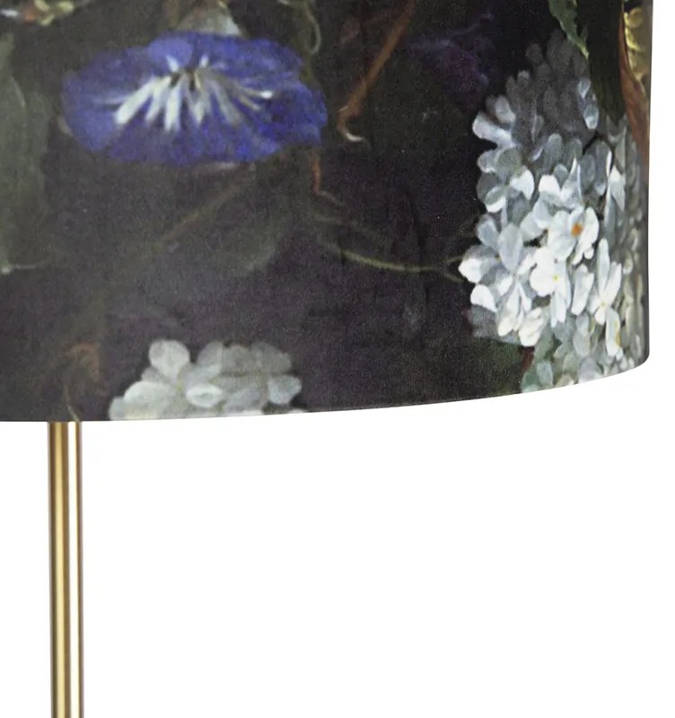 Lampă de podea auriu/alamă cu abajur din catifea cu flori 40/40 cm - Parte