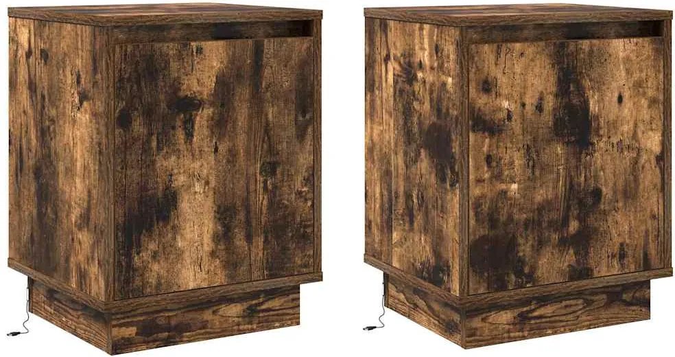 vidaXL Dulap de noapte cu 2 pcs Stejar fumuriu 39 x 34.5 x 50 cm