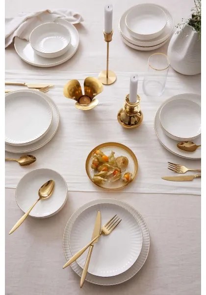 Set de 18 piese din porțelan, alb cu accente aurii