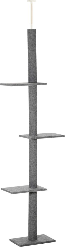 PawHut Stâlp de Zgâriat pentru Pisici pe 4 Niveluri și Fixare pe Tavan Reglabil, 43x27x228-260 cm, Gri | Aosom Romania
