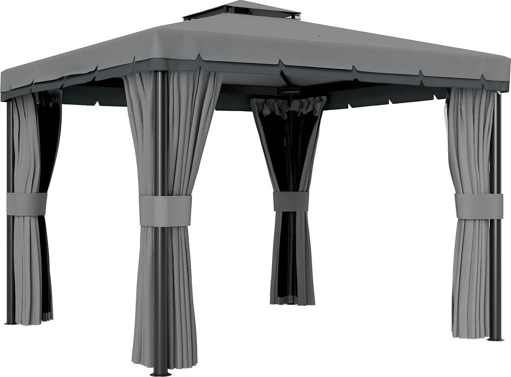 Outsunny Pavilion aprox. 3 x 3 m rezistent la apă Stabil Rezistent la iarnă Pavilion de grădină cu acoperiș dublu Plase anti-țânțari cu fermoar | Aosom Romania