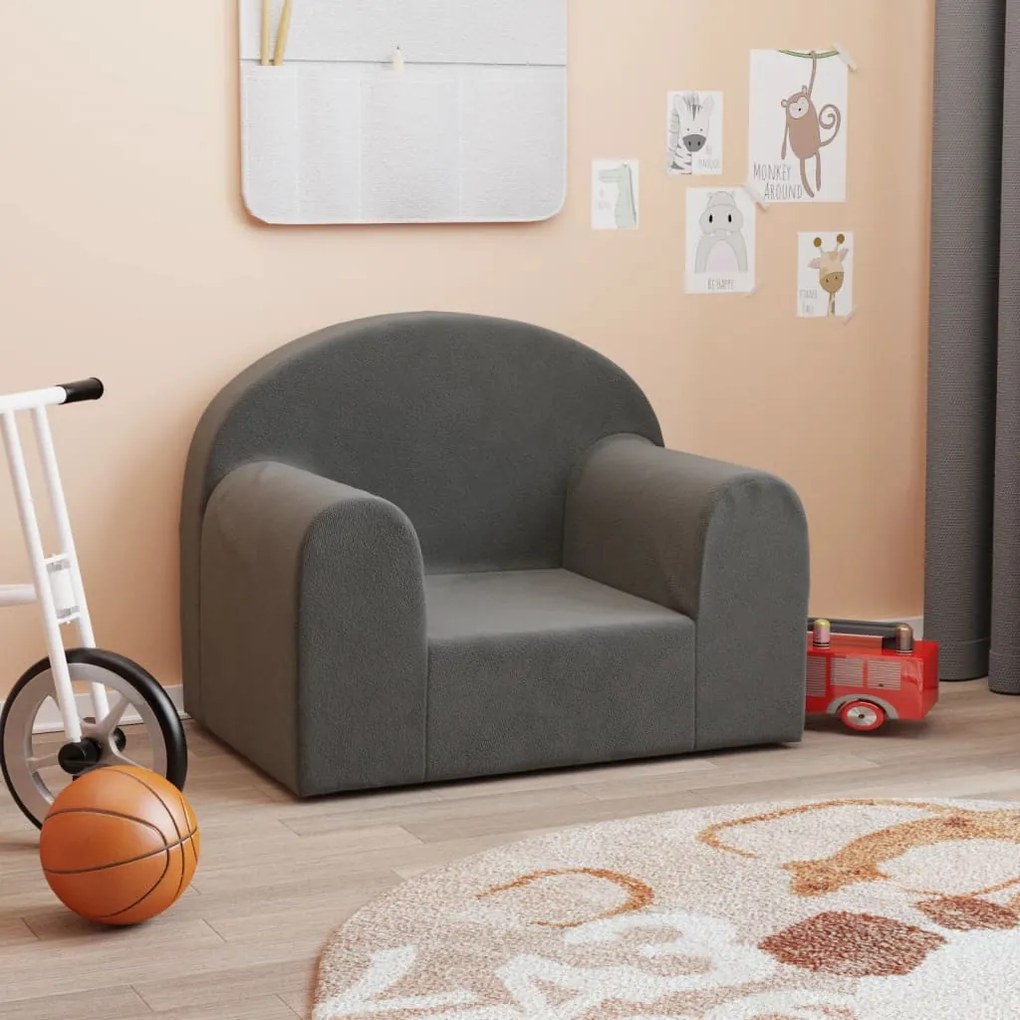 341787 vidaXL Canapea pentru copii, antracit, pluș moale