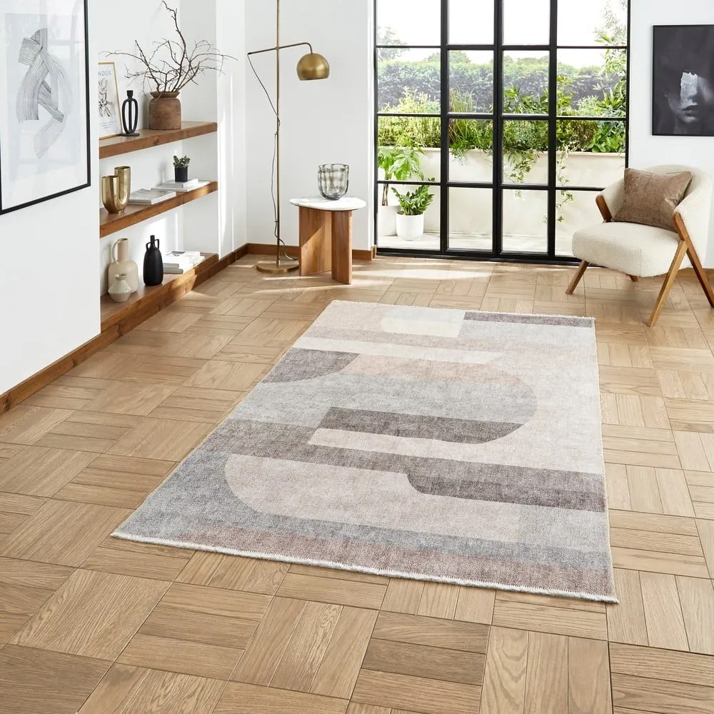 Covor tip traversă bej lavabil din amestec de bumbac 60x170 cm Whisper – Think Rugs