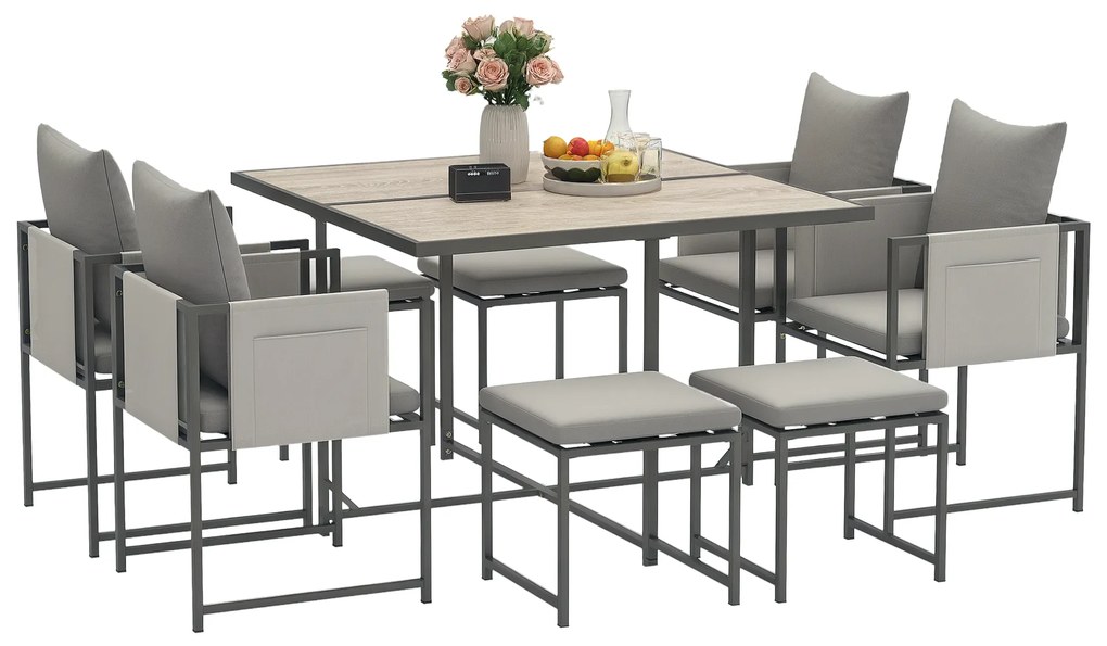 Outsunny Set Mobilier de Grădină din 9 Piese cu Masă, 4 Fotolii și 4 Scaune, 110x110x75 cm, Gri | Aosom Romania