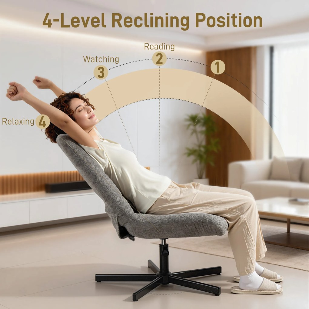 HOMCOM Scaun reclinabil pe 4 niveluri cu otoman separat în efect de catifea, 66x80x93-104 cm, Gri | Aosom Romania