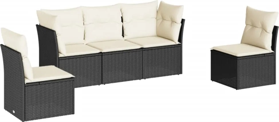 vidaXL Set mobilier de grădină cu perne, 5 piese, negru, poliratan