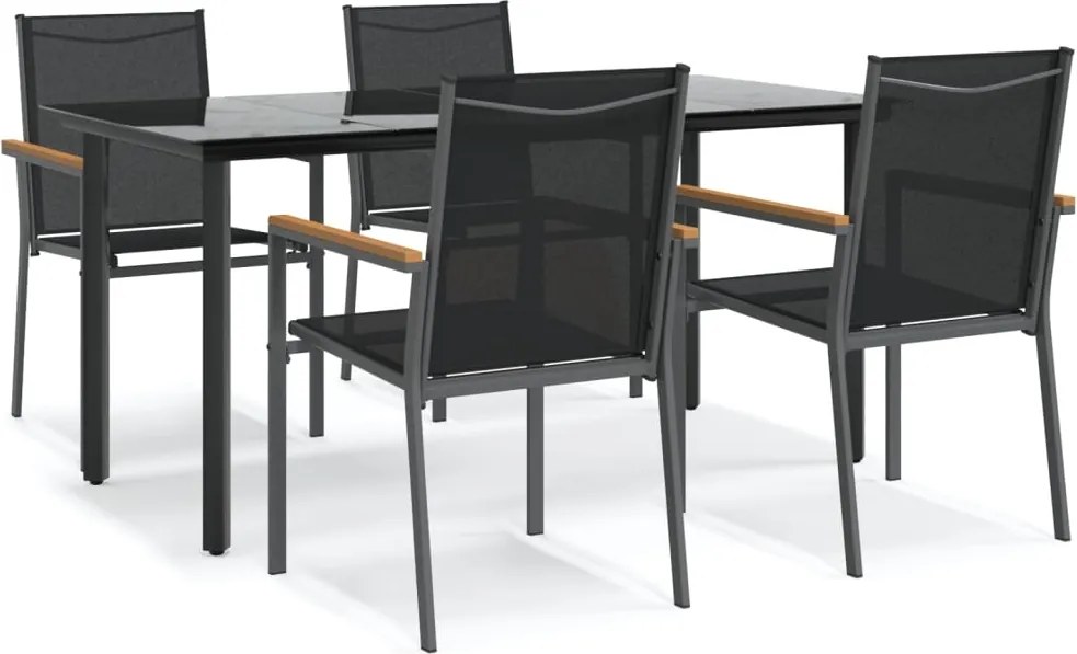 vidaXL Set mobilier de grădină, 5 piese, negru, textilenă și oțel