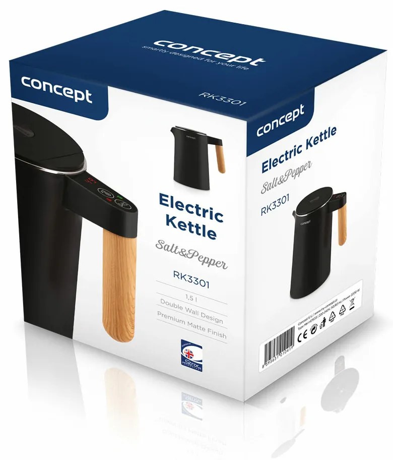 Fierbător din oțel inoxidabil Concept RK3301 Salt&amp; Pepper 1,5 l, negru, negru